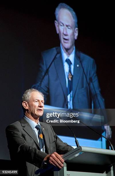 Wallace "Wal" King, chief executive officer of Leighton Holdings Ltd., speaks at the National WA Federal Leaders Forum luncheon in Perth, Australia,...