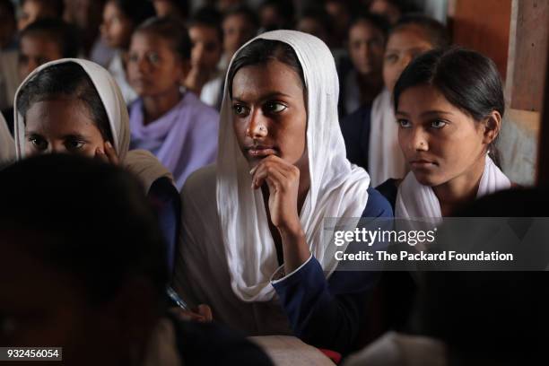 Eighth grade girls pictured in a mathematics class at Middle School Keoti Balak. Teachers at the school deliver CorStone's Youth First program, an...