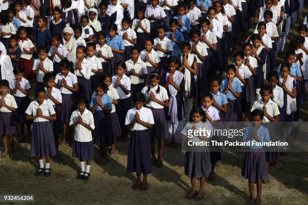 Tudents line up for the morning assembly at Middle School Keoti Balak. Teachers at the school deliver CorStone's Youth First program, an integrated...