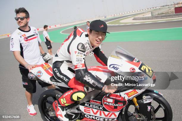 Tatsuki Suzuki of Italy and Sic 58 Squadra Corse Honda jokes on track during the MotoGP of Qatar - Previews at Losail Circuit on March 15, 2018 in...