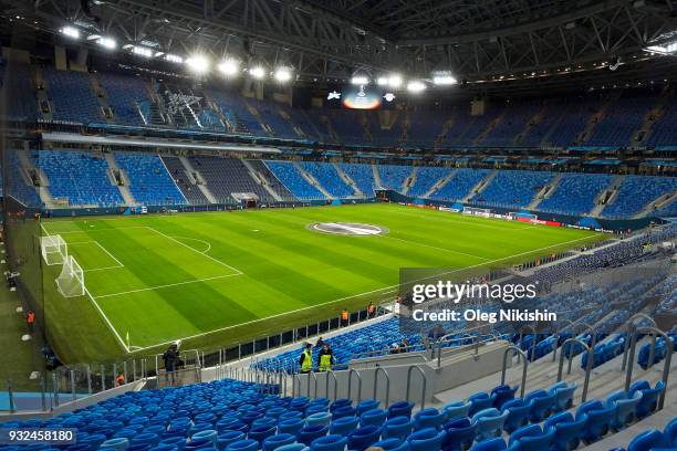 General view of Saint Petersburg stadium before UEFA Europa League Round of 16 match between Zenit St Petersburg and RB Leipzig at the Krestovsky...