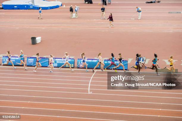 Karissa Schweitzer of the University of Missouri leads the field in the Women's 5000 Meter Run during the Division I Men's and Women's Indoor Track &...