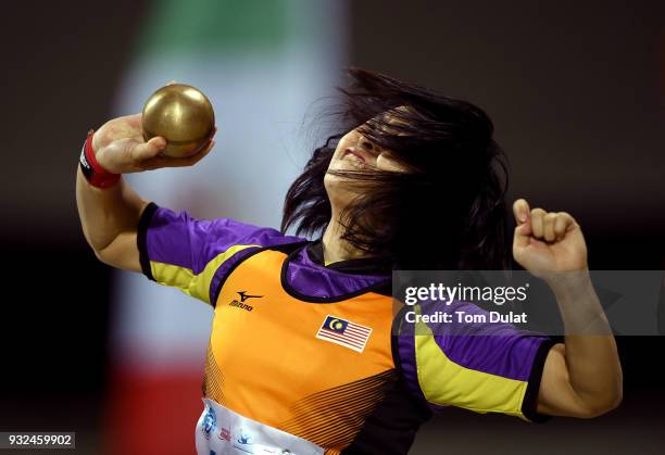 Doriah Poulus of Malaysia competes in shot put women's final during the 10th Fazza International IPC Athletics Grand Prix Competition - World Para...