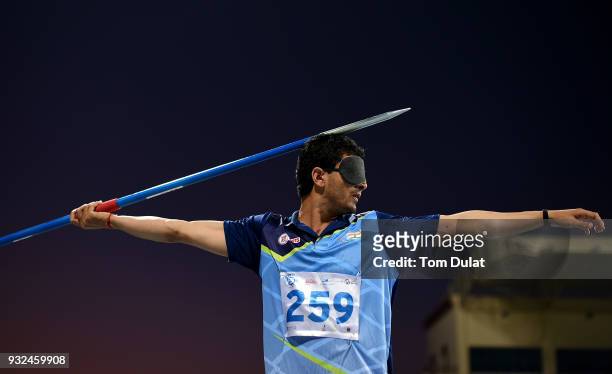 Monu Ghangas of India competes in javelin men during the 10th Fazza International IPC Athletics Grand Prix Competition - World Para Athletics Grand...