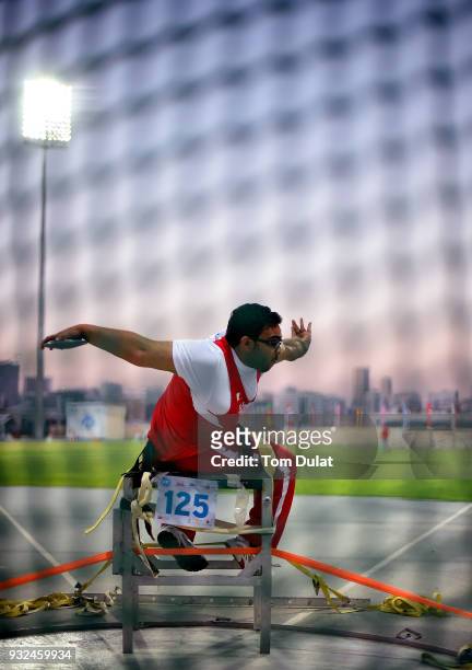Abdulla Alshawi of Bahrain competes in discuss wheelchair men during the 10th Fazza International IPC Athletics Grand Prix Competition - World Para...