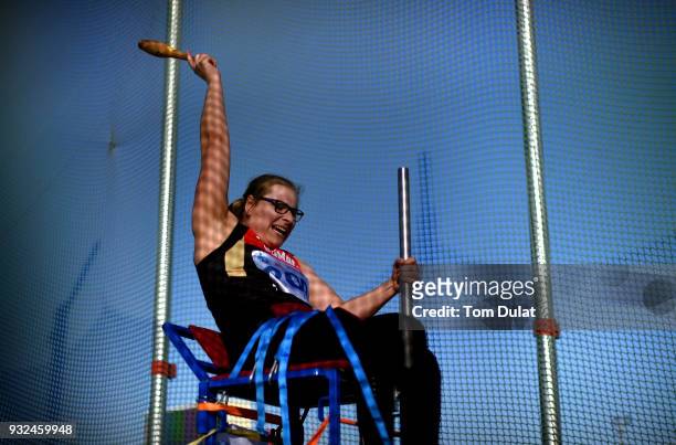 Hanna Laura Wichmann of Germany competes in Club 397g Women's Final during the 10th Fazza International IPC Athletics Grand Prix Competition - World...