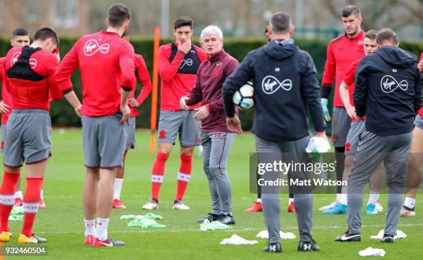 Newly appointed manager Mark Hughes during his first Southampton FC training session at the Staplewood Campus on March 15, 2018 in Southampton,...