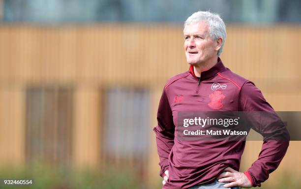 Newly appointed manager Mark Hughes during his first Southampton FC training session at the Staplewood Campus on March 15, 2018 in Southampton,...