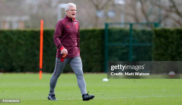 Newly appointed manager Mark Hughes during his first Southampton FC training session at the Staplewood Campus on March 15, 2018 in Southampton,...