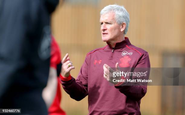 Newly appointed Manager Mark Hughes during his first Southampton FC training session at the Staplewood Campus on March 15, 2018 in Southampton,...