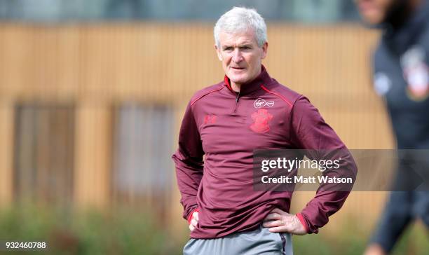 Newly appointed Manager Mark Hughes during his first Southampton FC training session at the Staplewood Campus on March 15, 2018 in Southampton,...