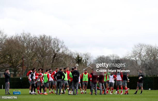 Newly appointed Manager Mark Hughes takes his first Southampton FC training session at the Staplewood Campus on March 15, 2018 in Southampton,...