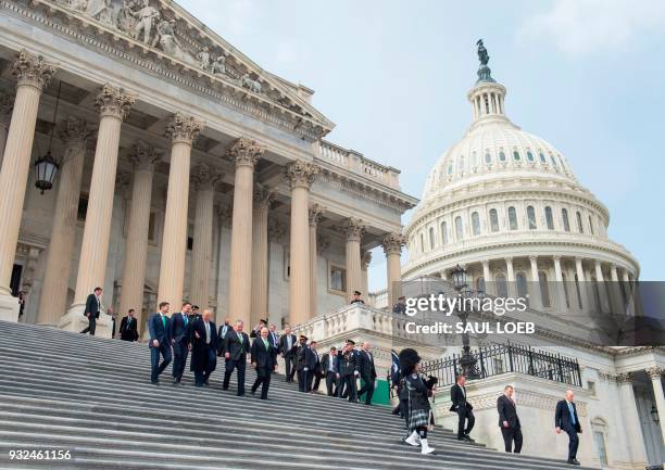 House Speaker Paul Ryan, Republican of Wisconsin, Ireland's Prime Minister Leo Varadkar, US President Donald Trump, Representative Peter King,...