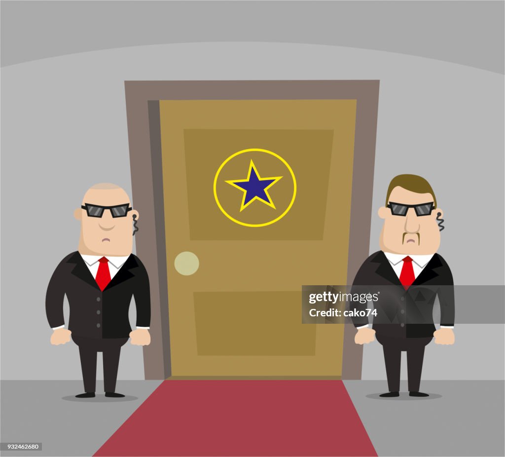 Two security guards and pop star door