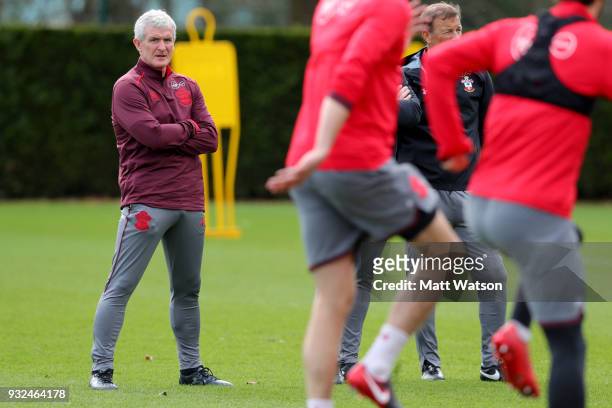 Newly appointed first team manager Mark Hughes during his first Southampton FC training session at the Staplewood Campus on March 15, 2018 in...