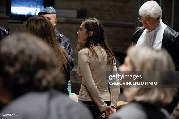 Student Amanda Knox , accused of taking part in the killing of her British roommate Meredith Kercher two years-ago, takes place for a session of her...
