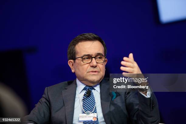 Ildefonso Guajardo Villarreal, Mexico's secretary of economy, speaks during the World Economic Forum on Latin America in Sao Paulo, Brazil, on...