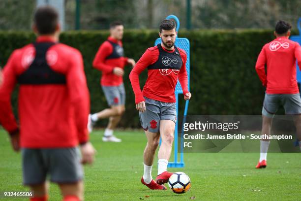 Shane Long during a Southampton FC first team training session at Staplewood Complex on March 15, 2018 in Southampton, England.