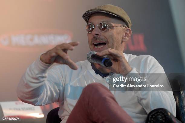 Jose Padilha speaks during the press conference for the new Netflix series O Mecanismo at the Belmond Copacabana Palace Hotel on March 15, 2018 in...