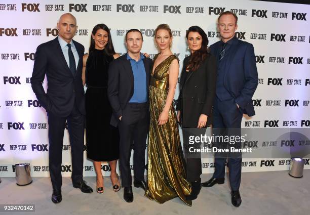Cast members Mark Strong, Karima McAdams, Joe Dempsie, Anastasia Griffith, Lyne Renee and Alistair Petrie attend the Global Premiere of "Deep State",...
