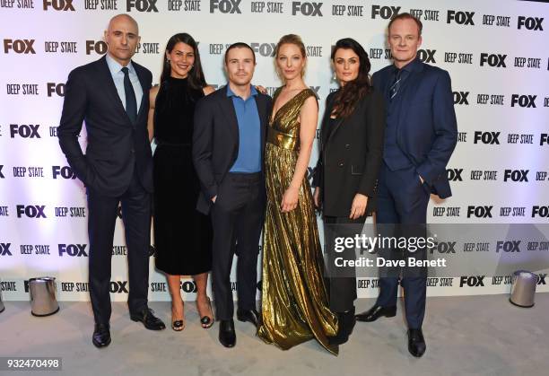 Cast members Mark Strong, Karima McAdams, Joe Dempsie, Anastasia Griffith, Lyne Renee and Alistair Petrie attend the Global Premiere of "Deep State",...