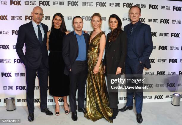 Cast members Mark Strong, Karima McAdams, Joe Dempsie, Anastasia Griffith, Lyne Renee and Alistair Petrie attend the Global Premiere of "Deep State",...