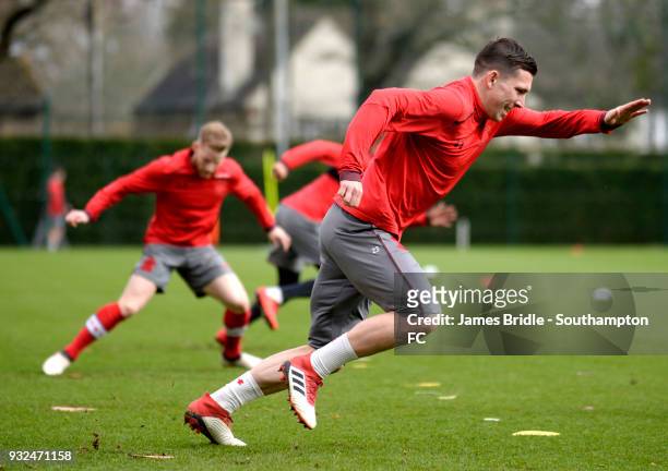 Pierre-Emile Højbjerg during a Southampton FC first team training at Staplewood Complex on March 15, 2018 in Southampton, England.