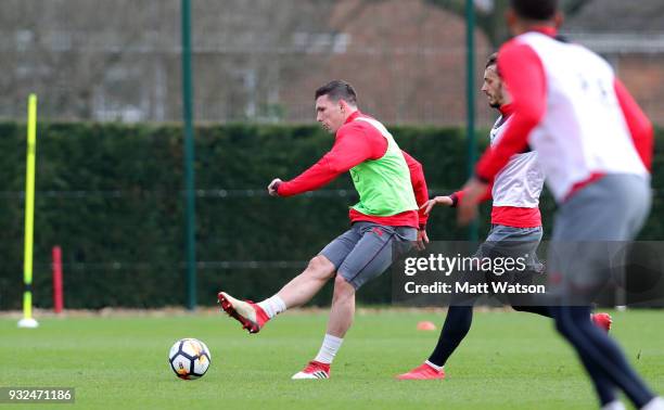 Pierre-Emile Hojbjerg during a Southampton FC training session at the Staplewood Campus on March 15, 2018 in Southampton, England.