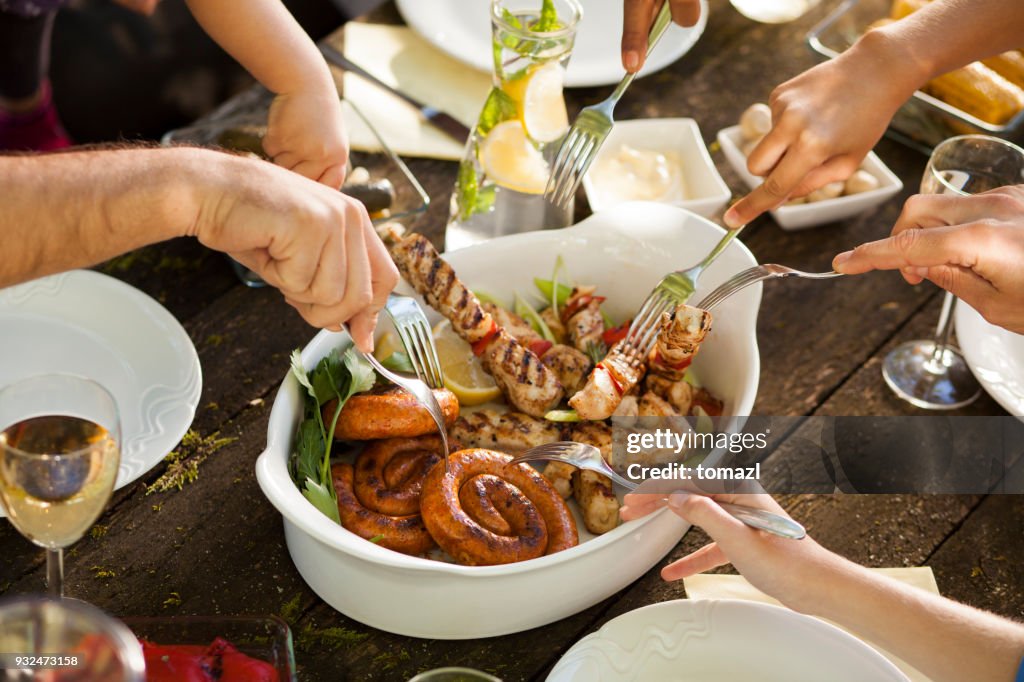 Taking meet at family picnic