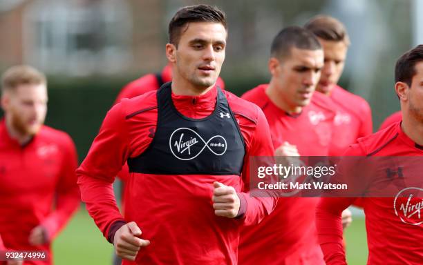 Dusan Tadic during a Southampton FC training session at the Staplewood Campus on March 15, 2018 in Southampton, England.