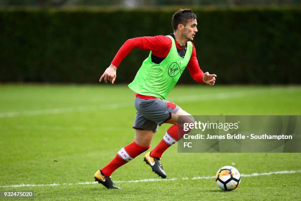 Dusan Tadic during a Southampton FC first team training session at Staplewood Complex on March 15, 2018 in Southampton, England.