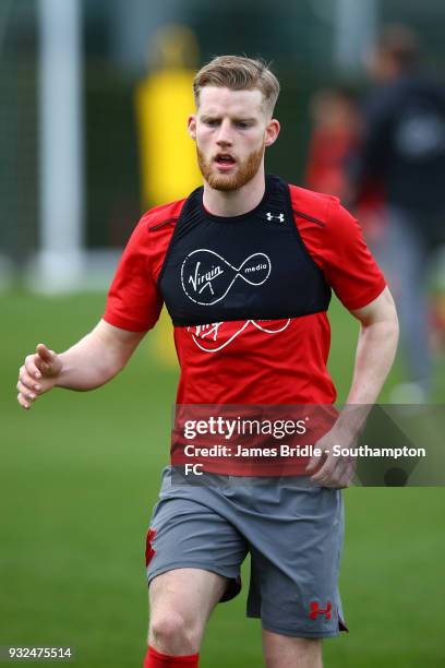 Josh Sims during a Southampton FC first team training session at Staplewood Complex on March 15, 2018 in Southampton, England.