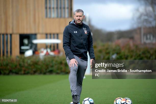 First team coach Kelvin Davis during a Southampton FC first team training session at Staplewood Complex on March 15, 2018 in Southampton, England.