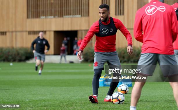 Ryan Bertrand during a Southampton FC training session at the Staplewood Campus on March 15, 2018 in Southampton, England.