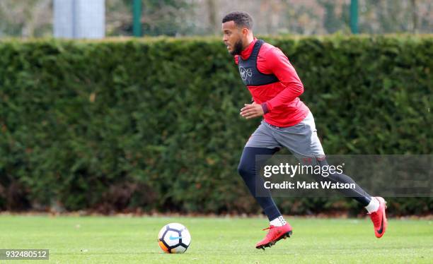 Ryan Bertrand during a Southampton FC training session at the Staplewood Campus on March 15, 2018 in Southampton, England.