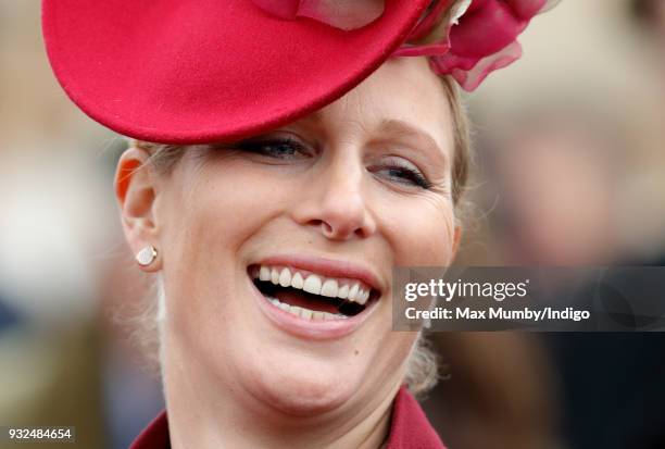 Zara Phillips attends day 2 'Ladies Day' of the Cheltenham Festival at Cheltenham Racecourse on March 14, 2018 in Cheltenham, England. Zara Phillips