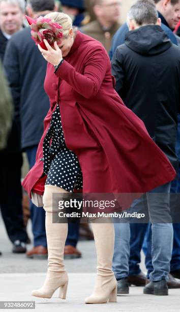 Zara Phillips attends day 2 'Ladies Day' of the Cheltenham Festival at Cheltenham Racecourse on March 14, 2018 in Cheltenham, England. Zara Phillips