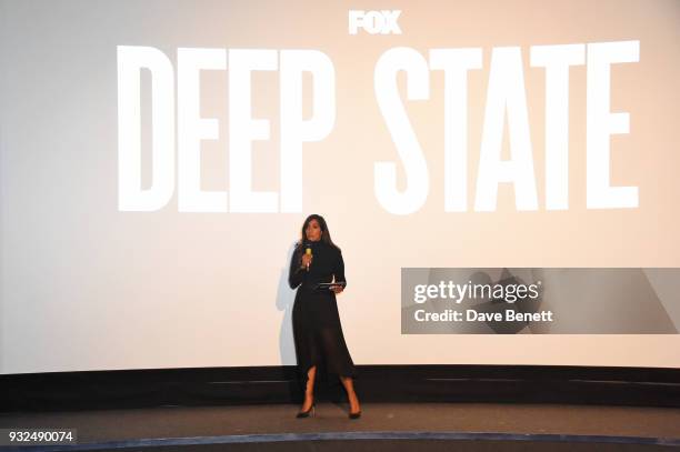 Tina Daheley speaks onstage at the Global Premiere of "Deep State", the new espionage thriller from FOX, at The Curzon Soho on March 15, 2018 in...