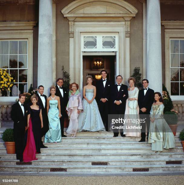 The Greek royal family at Wrotham Park in Hertfordshire, prior to a dinner dance to celebrate the upcoming wedding of Prince Pavlos of Greece to...