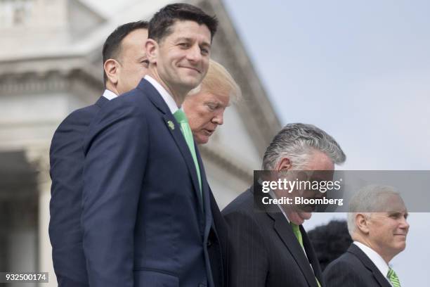 House Speaker Paul Ryan, a Republican from Wisconsin, from left, Leo Varadkar, Ireland's prime minister, U.S. President Donald Trump, Representative...