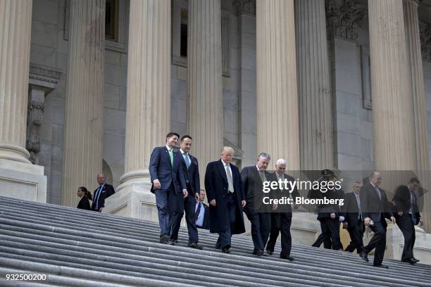 House Speaker Paul Ryan, a Republican from Wisconsin, from left, Leo Varadkar, Ireland's prime minister, U.S. President Donald Trump, Representative...