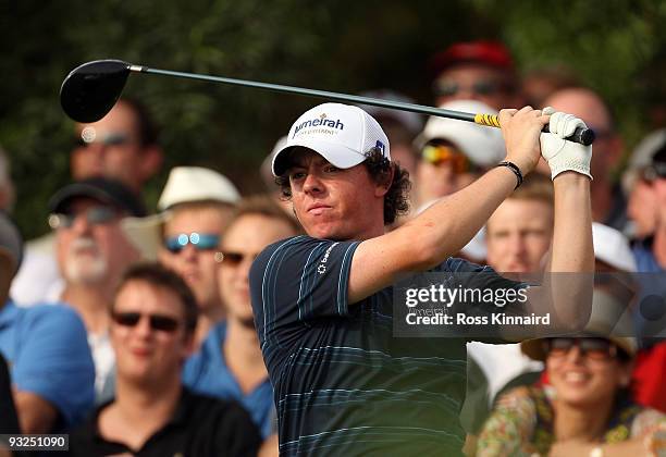 Rory McIlroy of Northern Ireland during the second round of the Dubai World Championship on the Earth Course, Jumeriah Golf Estates on November 20,...