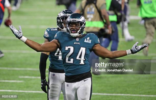 Corey Graham of the Philadelphia Eagles celebrates a win over the New England Patroits during Super Bowl Lll at U.S. Bank Stadium on February 4, 2018...
