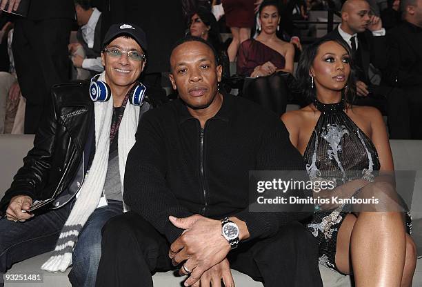 Jimmy Iovine, Dr. Dre and Keri Hilson attend the 2009 Victoria's Secret fashion show at The Armory on November 19, 2009 in New York City.