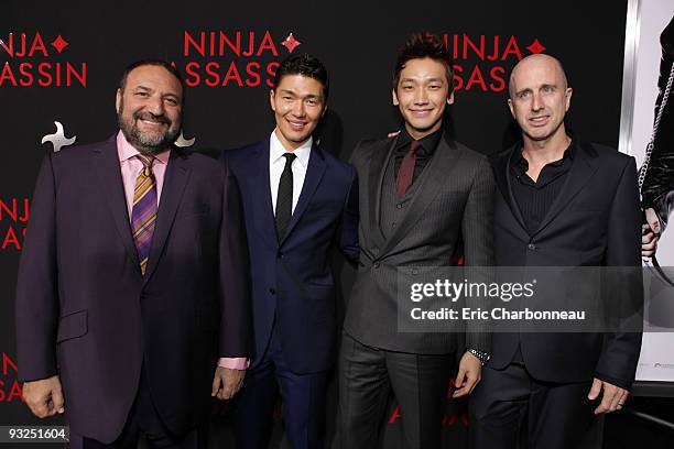 Producer Joel Silver, Rick Yune, Rain and Director James McTeigue at Warner Bros. Pictures Premiere of 'Ninja Assassin' on November 19, 2009 at...