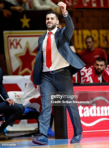 Head coach Dusan Alimpijevic of Crvena Zvezda reacts during the 2017/2018 Turkish Airlines EuroLeague Regular Season game between Crvena Zvezda mts...