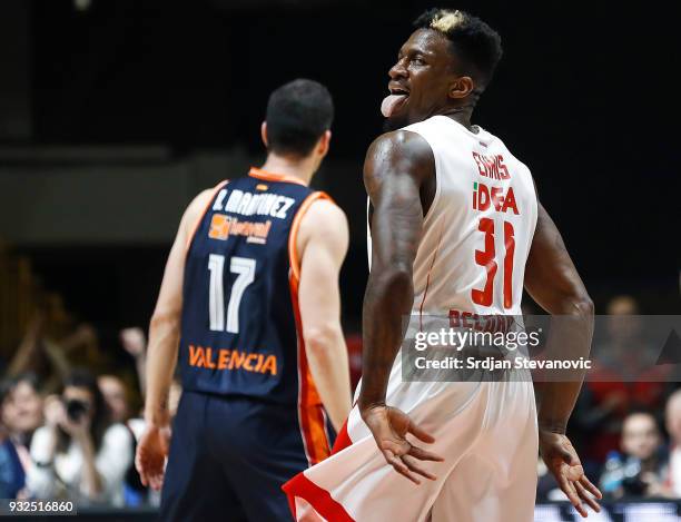 Dylan Ennis of Crvena Zvezda reacts during the 2017/2018 Turkish Airlines EuroLeague Regular Season game between Crvena Zvezda mts Belgrade and...