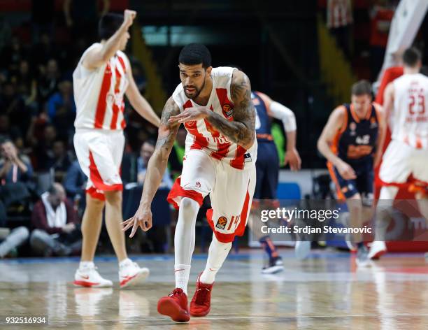 James Feldeine of Crvena Zvezda celebrates during the 2017/2018 Turkish Airlines EuroLeague Regular Season game between Crvena Zvezda mts Belgrade...