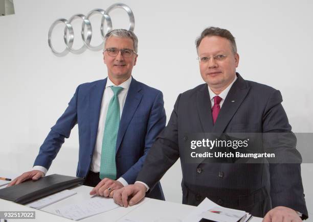 Annual Press Conference of AUDI AG in Ingolstadt. Rupert Stadler , CEO of Audi AG and CFO Alexander Seitz, during the press conference.