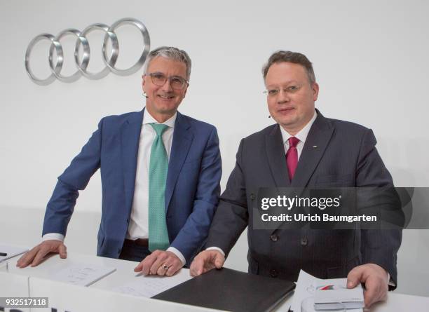 Annual Press Conference of AUDI AG in Ingolstadt. Rupert Stadler , CEO of Audi AG and CFO Alexander Seitz, during the press conference.